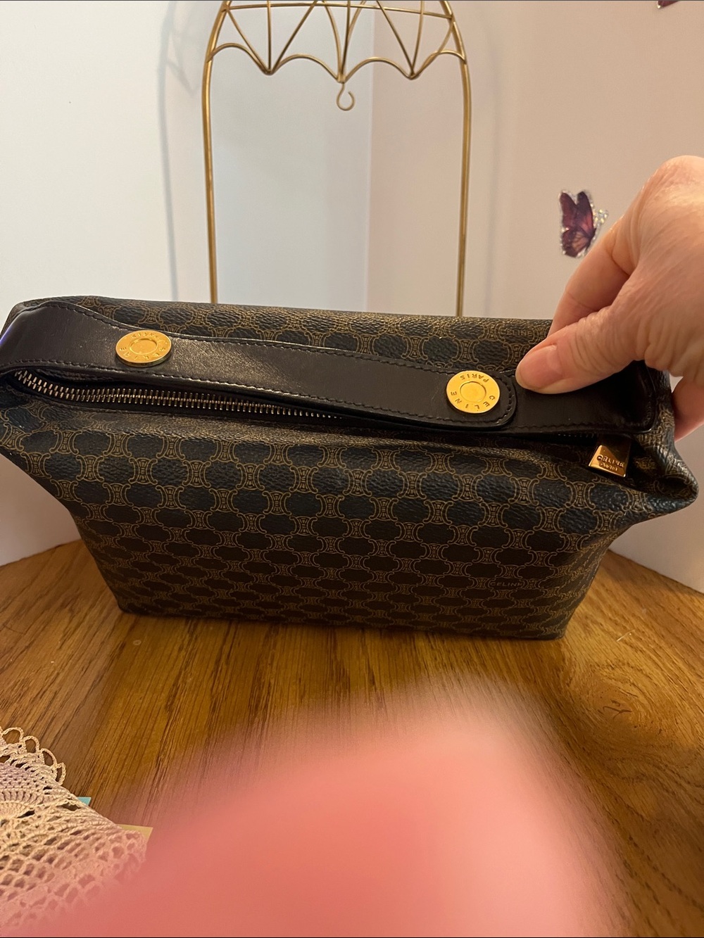 CELINE Brown Patterned Bag with Gold Accents - Picture 4 of 14